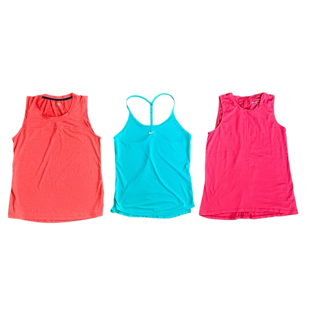 Three Workout Tank Tops Quick Dry Sleeveless Exercise Sporty Training Shirts EUC